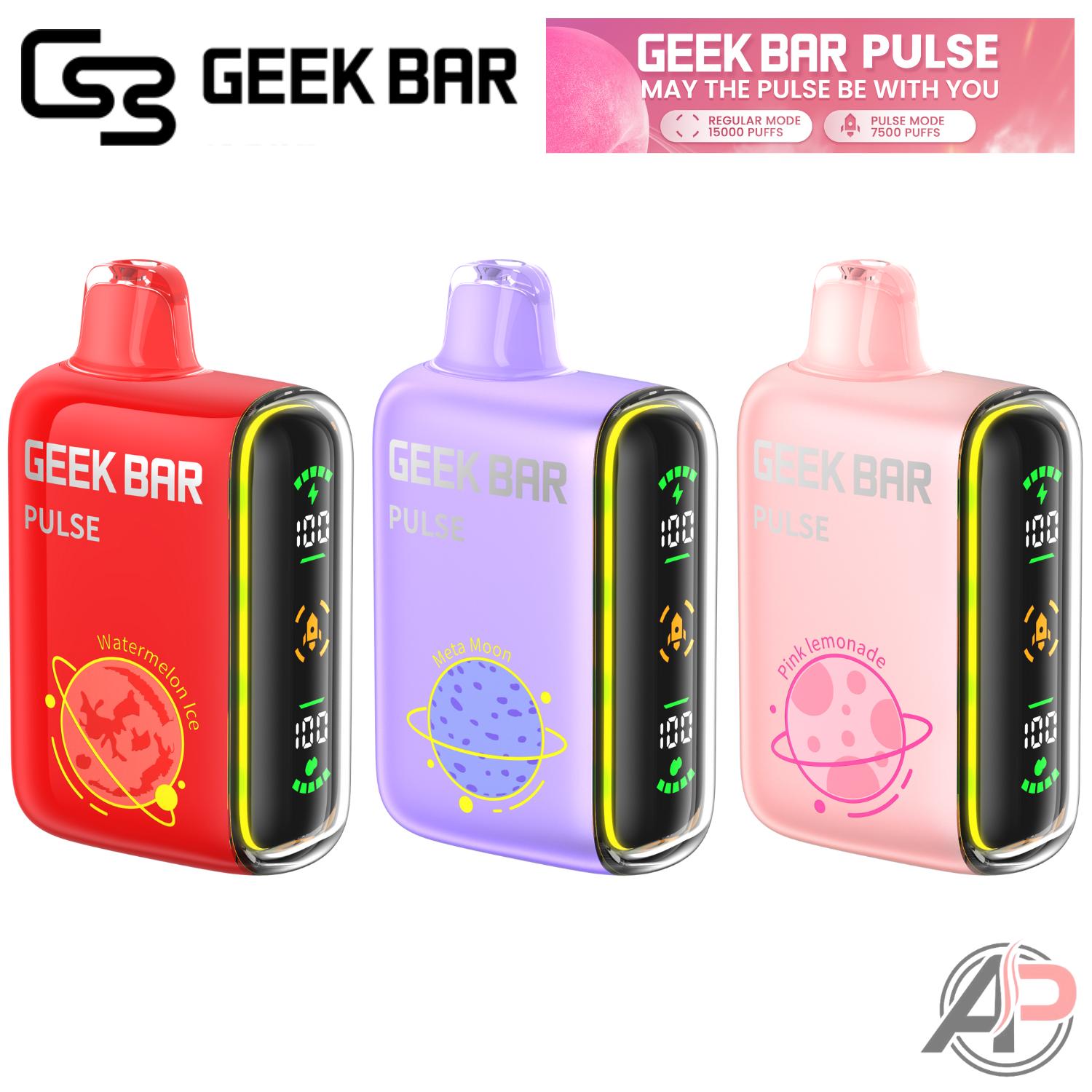 Geek Bar Pulse 15K color range Geek Bar Pulse 15K disposable vapes in multiple colors, used to compare device families in the EB Vapes and Elf Bar comparison guide