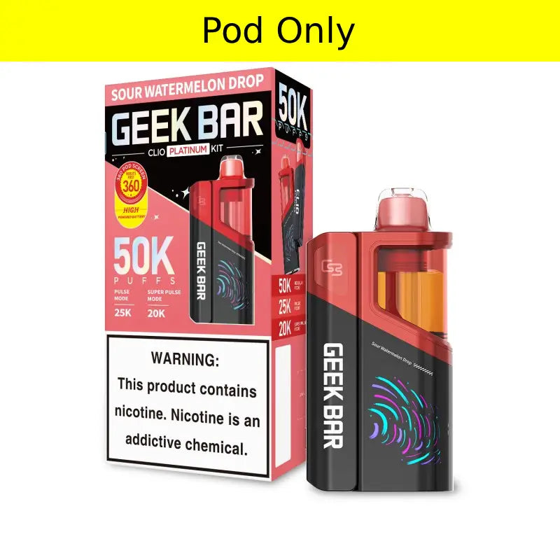 Sour Watermelon Drop Geek Bar Clio Platinum 50K Pod disposable vape product photo
